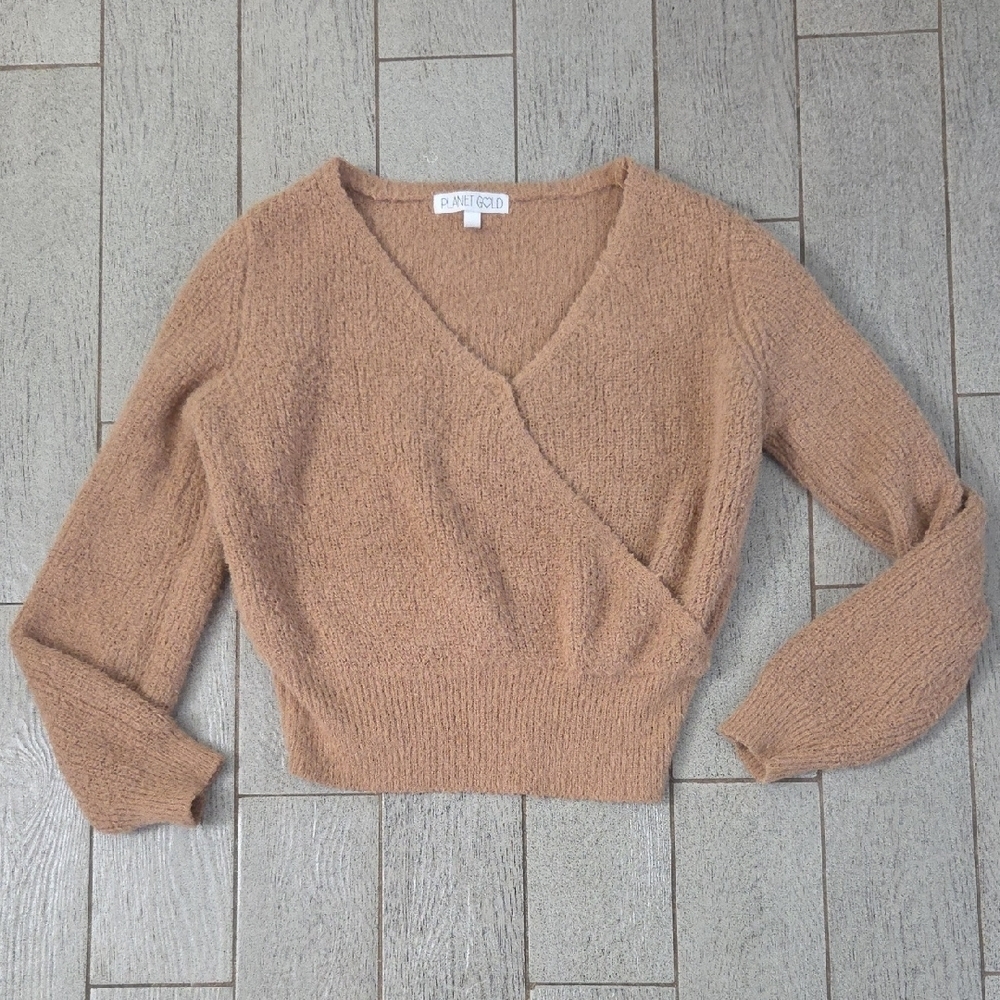 Planet Gold Super Soft & Comfy Women's V-Neck Tan Sweater